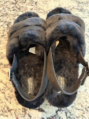 UGG Koolaburra NWOT Black Faux-Fur Slide Sandals sz 9